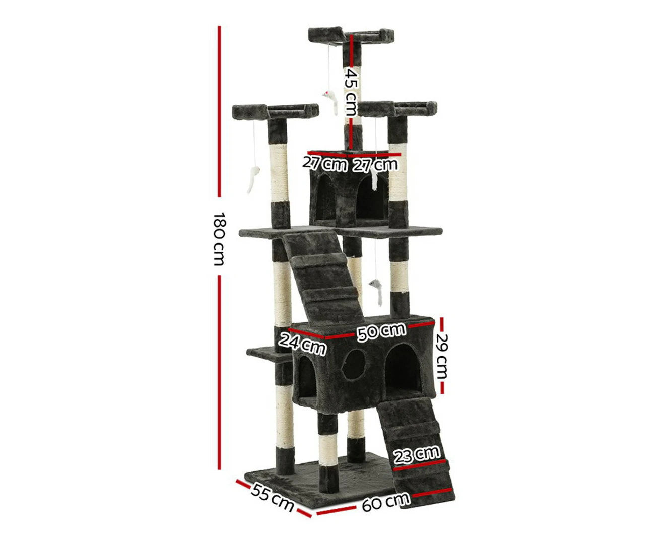 I.Pet Cat Tree 180Cm Tower Scratching Post Scratcher Wood Condo House Toys Grey