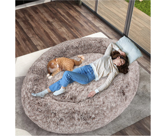 1.8M Human Size Pet Bed Fluffy Calming Washing Napping Mattress Brown