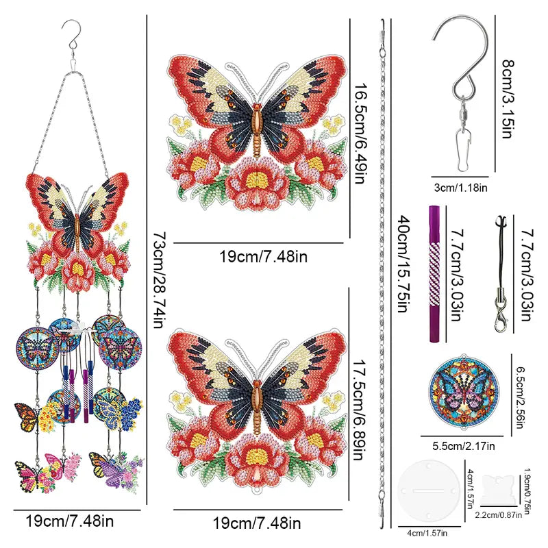 Double Side Wind Chime Diamond Art Hanging Pendant Decor ( Lantern Birdcage Hummingbird Butterfly Dragonfly) 1205928