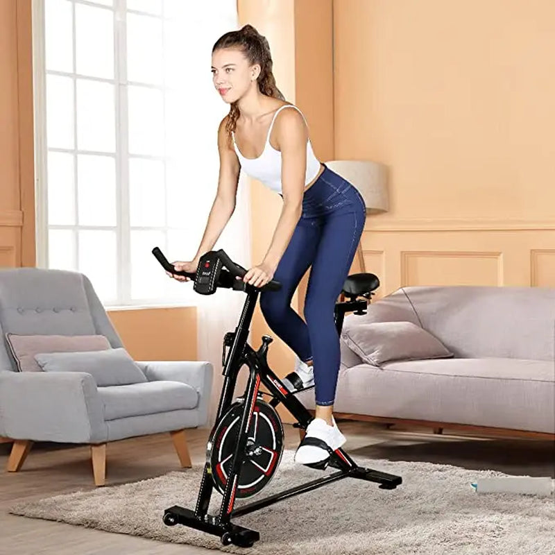 YSSOA Indoor Cycling Bike, Stationary Exercise Bike with Ipad Mount and Comfortable Seat Cushion, Silent Belt Drive, Spinning Bikes with Resistance for Home Gym Cardio Fitness Training