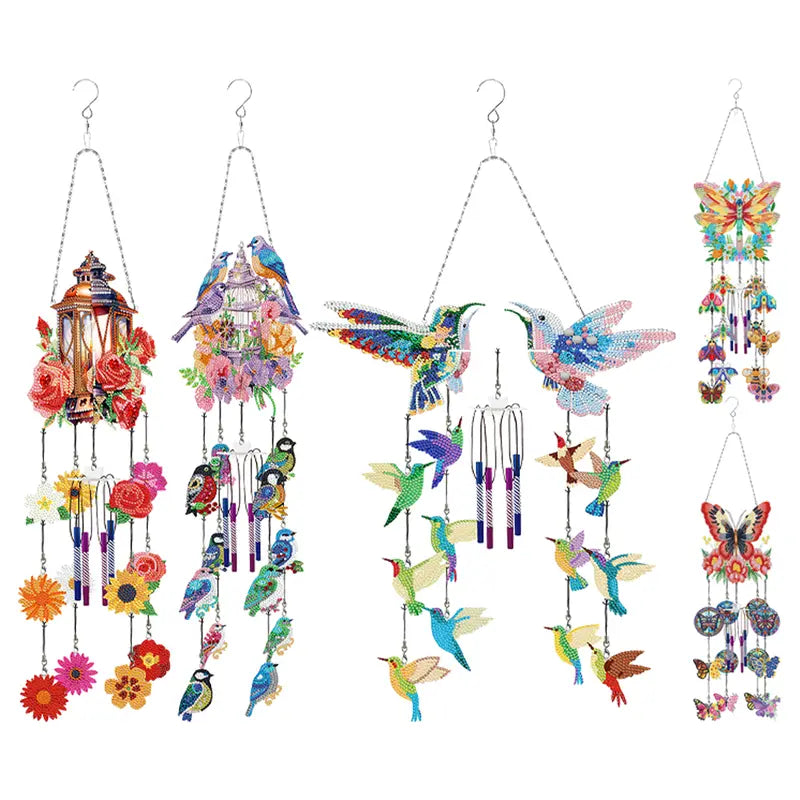 Double Side Wind Chime Diamond Art Hanging Pendant Decor ( Lantern Birdcage Hummingbird Butterfly Dragonfly) 1205928