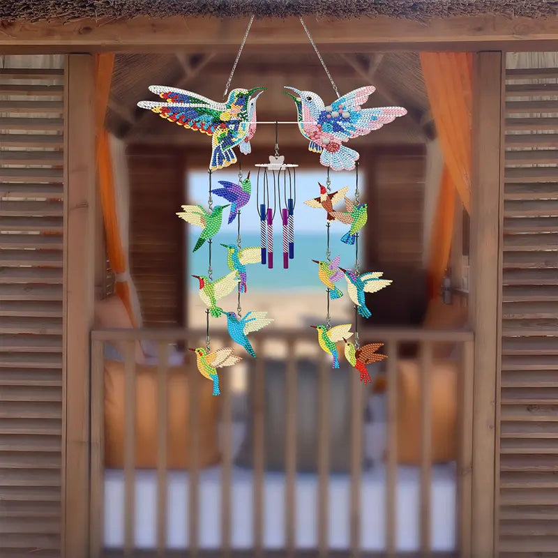 Double Side Wind Chime Diamond Art Hanging Pendant Decor ( Lantern Birdcage Hummingbird Butterfly Dragonfly) 1205928