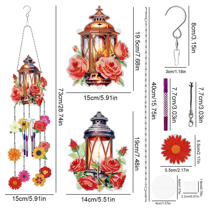 Double Side Wind Chime Diamond Art Hanging Pendant Decor ( Lantern Birdcage Hummingbird Butterfly Dragonfly) 1205928