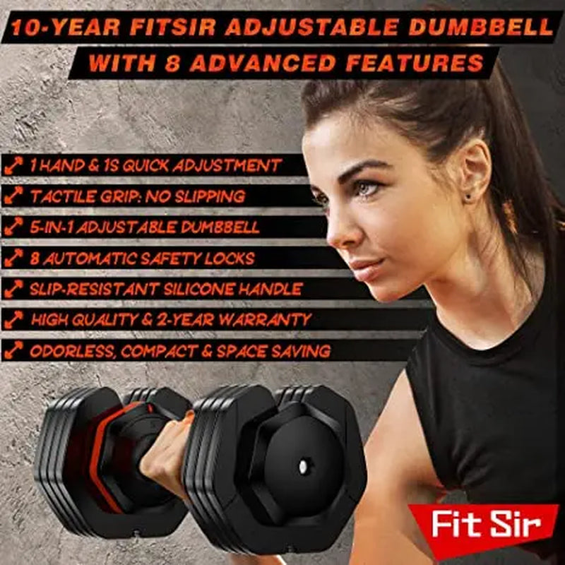 Fit Sir Adjustable Dumbbell Set 55Lbs (Single), 15~55Lb Hand Weight Change with Anti-Slip Handle for Men Women Home Gym Body Workout Exercise Fitness Strength Training