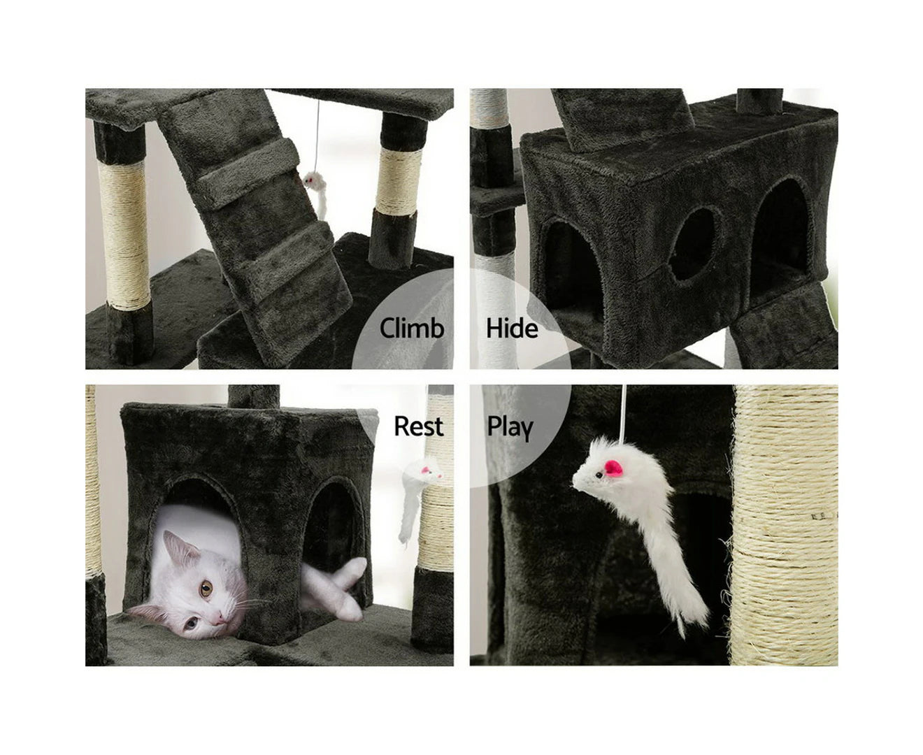 I.Pet Cat Tree 180Cm Tower Scratching Post Scratcher Wood Condo House Toys Grey