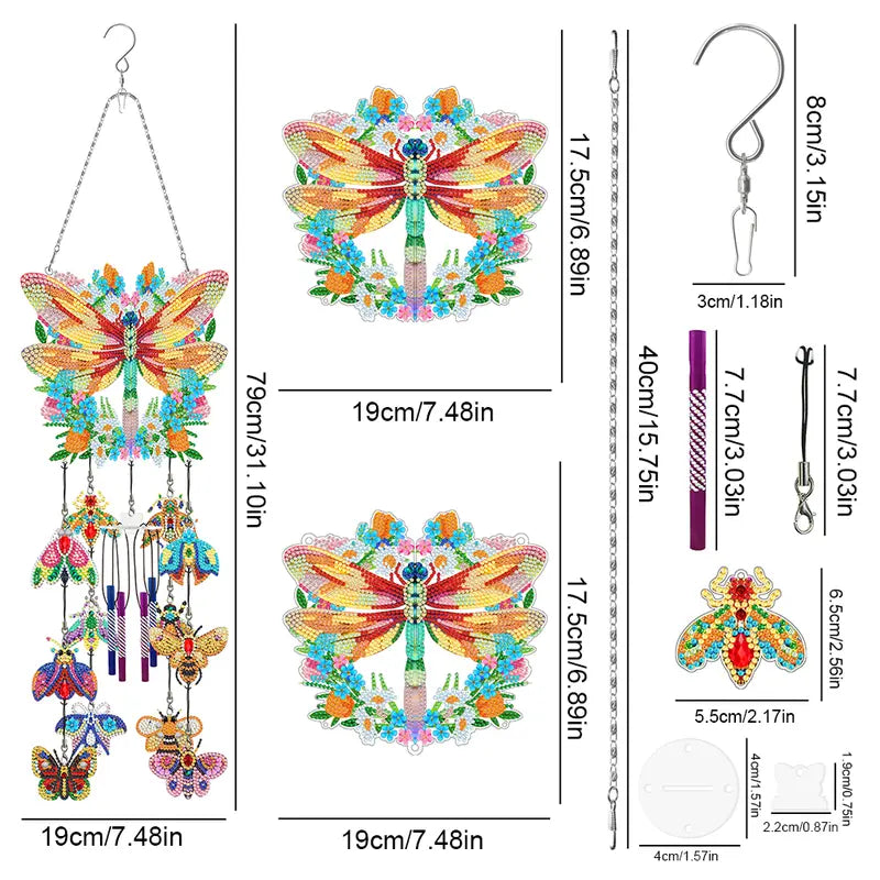 Double Side Wind Chime Diamond Art Hanging Pendant Decor ( Lantern Birdcage Hummingbird Butterfly Dragonfly) 1205928