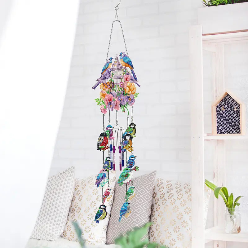 Double Side Wind Chime Diamond Art Hanging Pendant Decor ( Lantern Birdcage Hummingbird Butterfly Dragonfly) 1205928