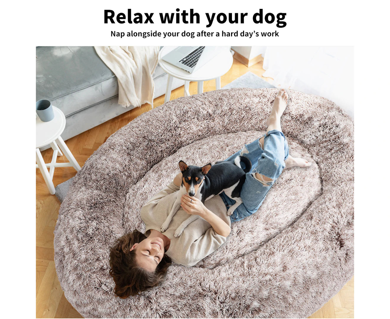 1.8M Human Size Pet Bed Fluffy Calming Washing Napping Mattress Brown