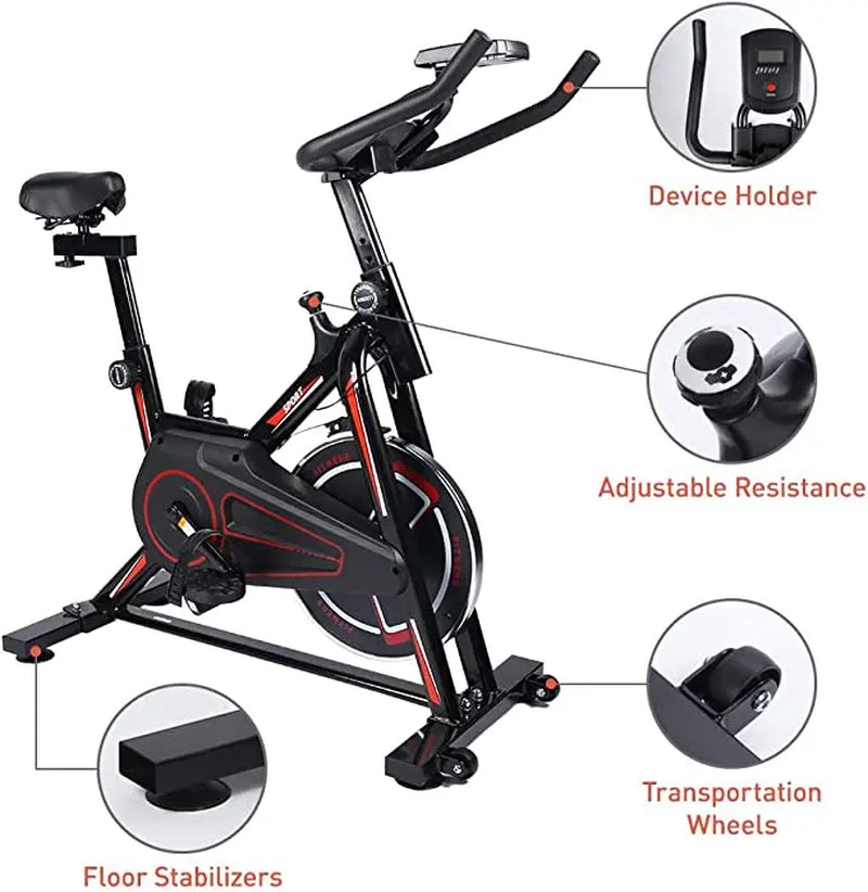 YSSOA Indoor Cycling Bike, Stationary Exercise Bike with Ipad Mount and Comfortable Seat Cushion, Silent Belt Drive, Spinning Bikes with Resistance for Home Gym Cardio Fitness Training