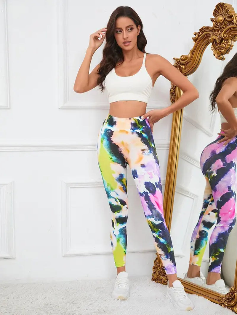 Women'S Tie Dye Print High Waist Sports Leggings, Clothing for All Seasons