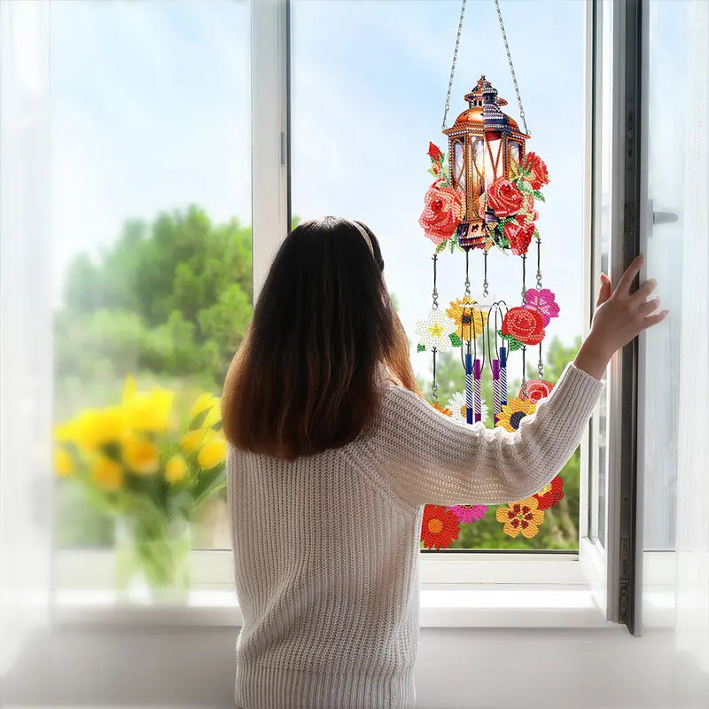 Double Side Wind Chime Diamond Art Hanging Pendant Decor ( Lantern Birdcage Hummingbird Butterfly Dragonfly) 1205928