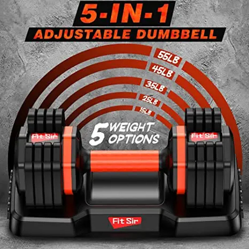 Fit Sir Adjustable Dumbbell Set 55Lbs (Single), 15~55Lb Hand Weight Change with Anti-Slip Handle for Men Women Home Gym Body Workout Exercise Fitness Strength Training